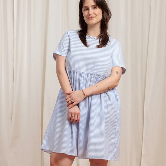 Tradlands Dresses & Skirts - NWT Tradlands Nico Babydoll Dress Harbor Blue Stripe L Large Cotton Linen